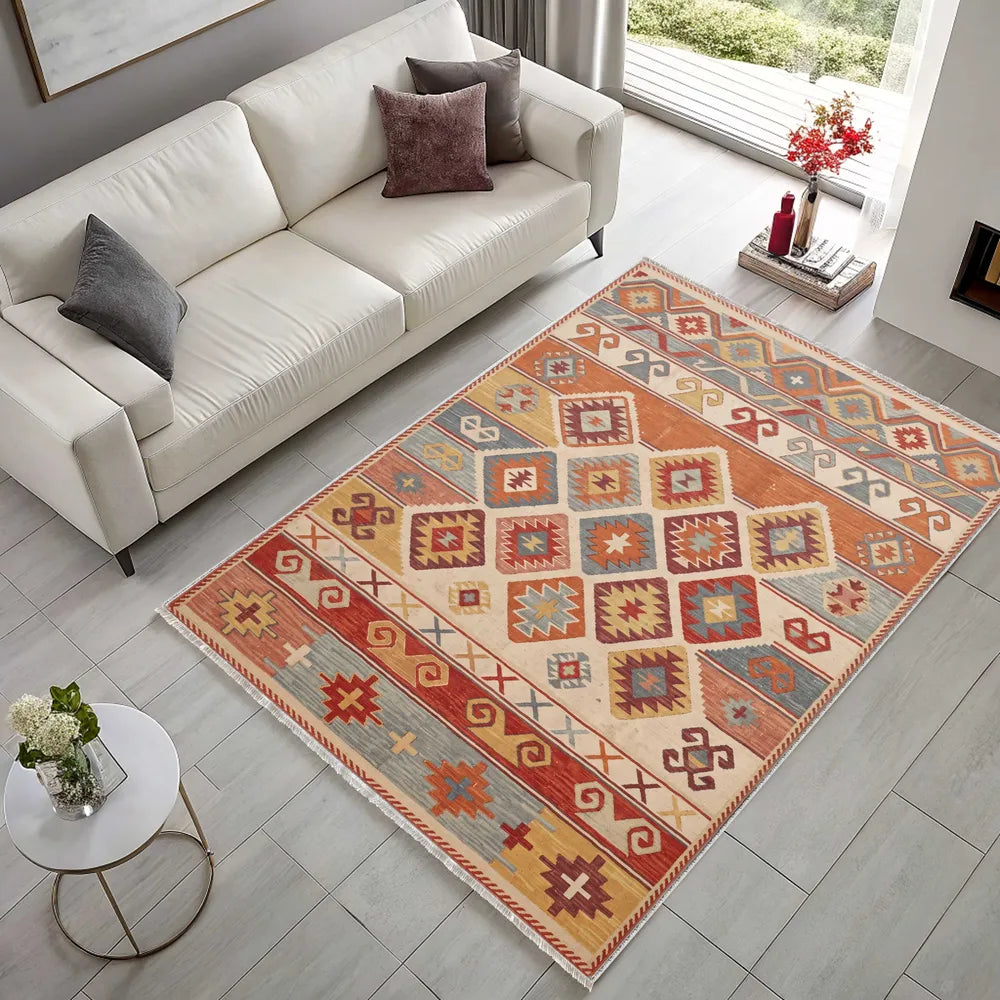 Tapis Ethnique Bleu Marine Lavable Aria, vue 7