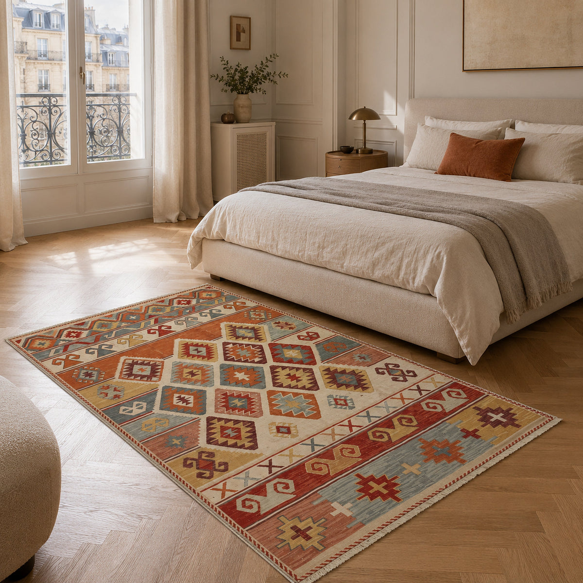 Tapis Ethnique Bleu Marine Lavable Aria, vue 9