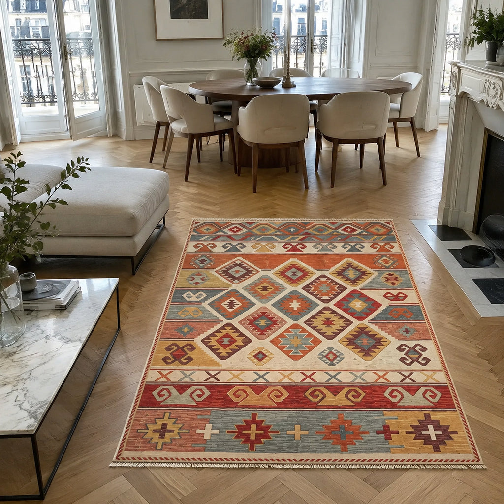 Tapis Ethnique Bleu Marine Lavable Aria, vue 10