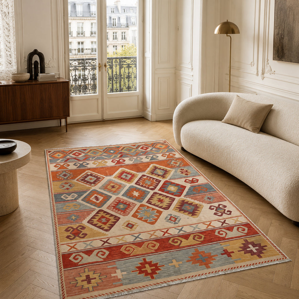 Tapis Ethnique Bleu Marine Lavable Aria, vue 3