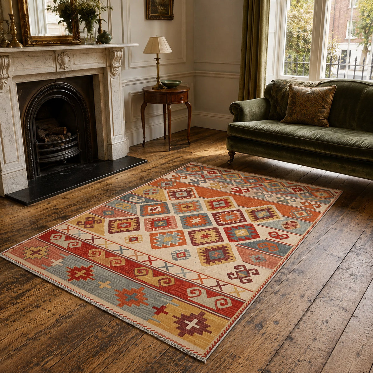 Tapis Ethnique Bleu Marine Lavable Aria, vue 4