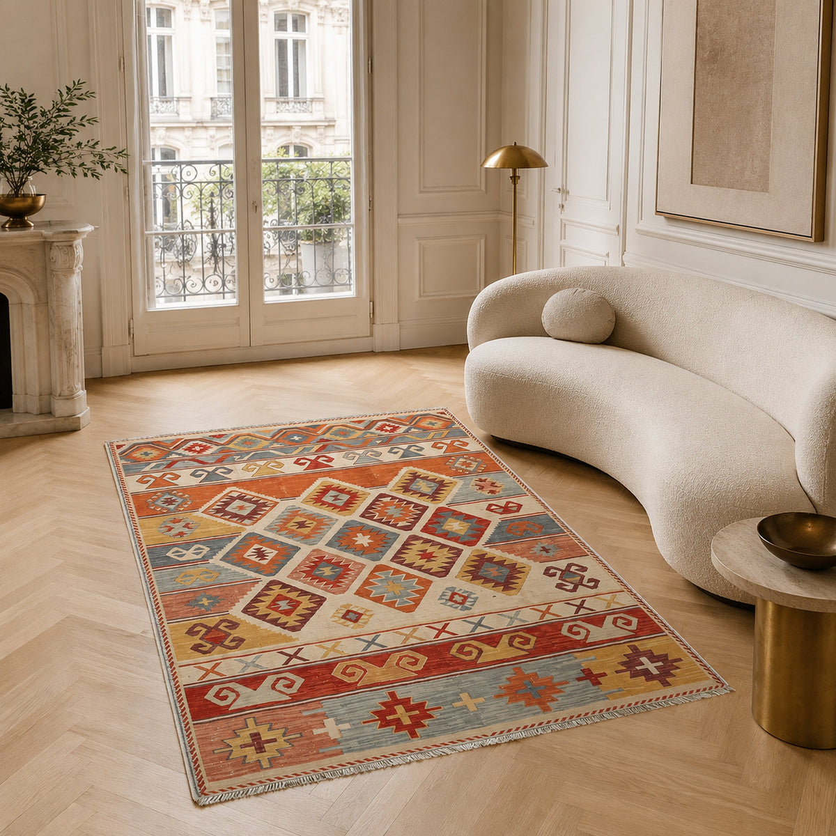 Tapis Ethnique Bleu Marine Lavable Aria, vue 6
