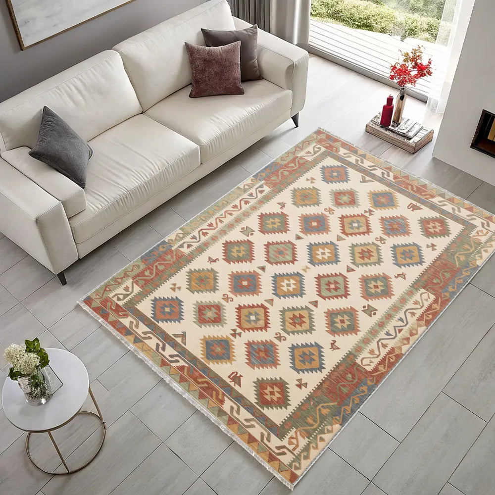 Tapis Ethnique Crème et Blanc Lavable Nino, vue 6