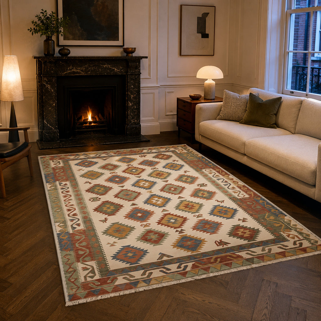 Tapis Ethnique Crème et Blanc Lavable Nino, vue 3