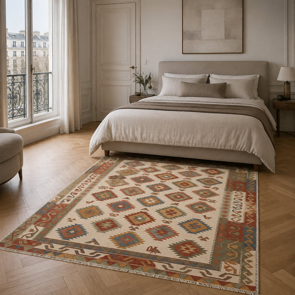 Tapis Ethnique Crème et Blanc Lavable Nino, vue 8