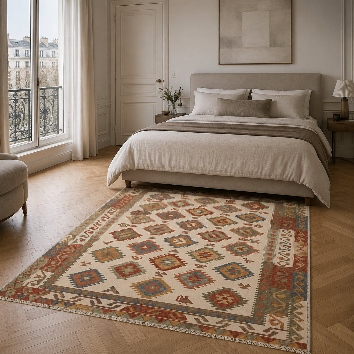 Tapis Ethnique Crème et Blanc Lavable Nino, vue 8