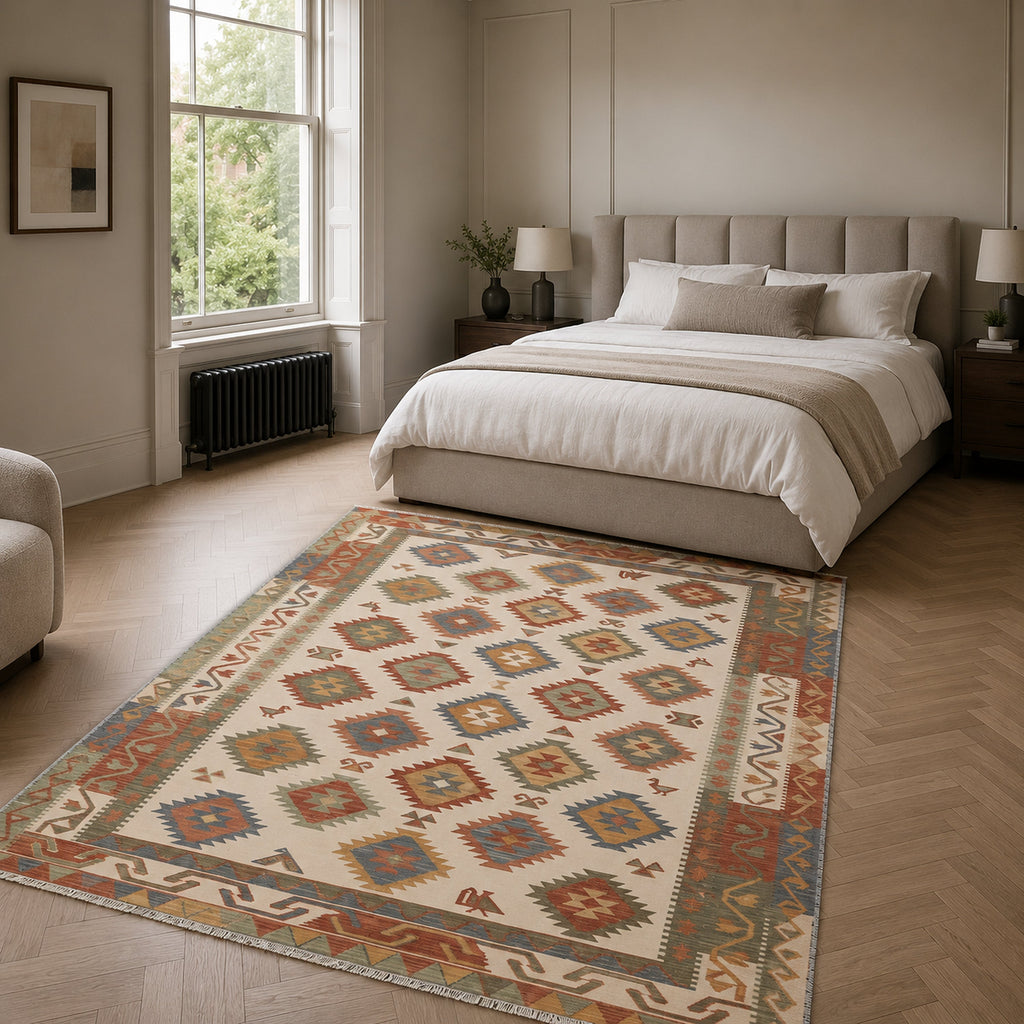 Tapis Ethnique Crème et Blanc Lavable Nino, vue 9