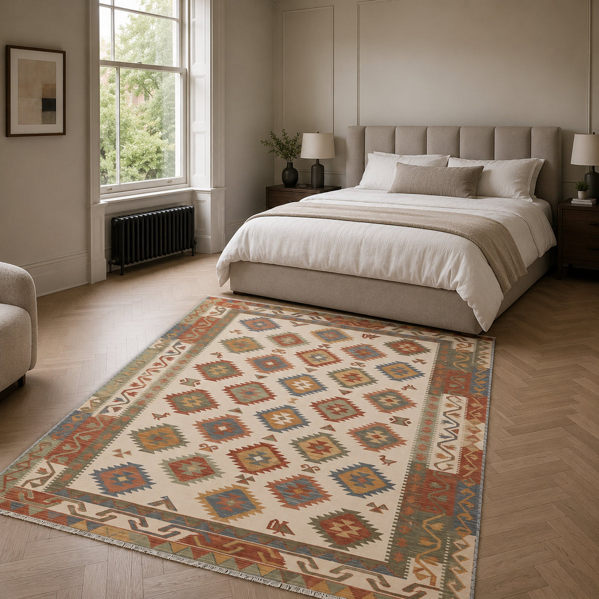 Tapis Ethnique Crème et Blanc Lavable Nino, vue 9