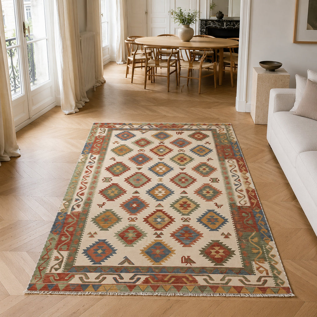 Tapis Ethnique Crème et Blanc Lavable Nino, vue 10