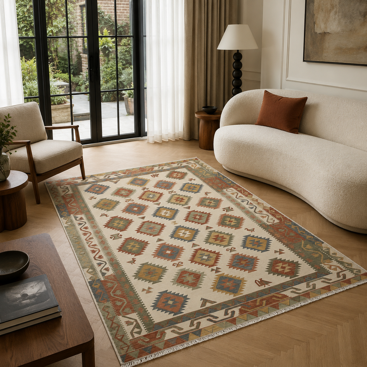 Tapis Ethnique Crème et Blanc Lavable Nino, vue 5