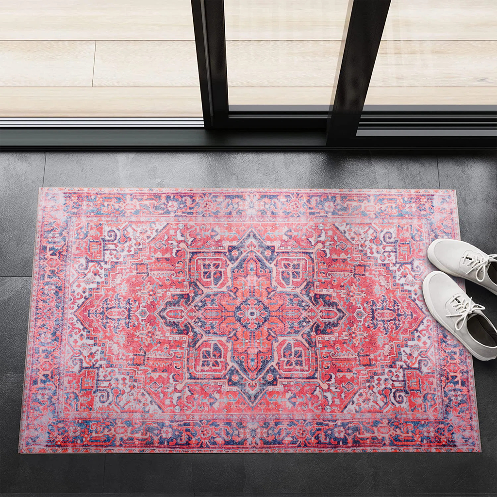 Tapis Classique Vintage Bordeaux Lavable Oriane, vue 4