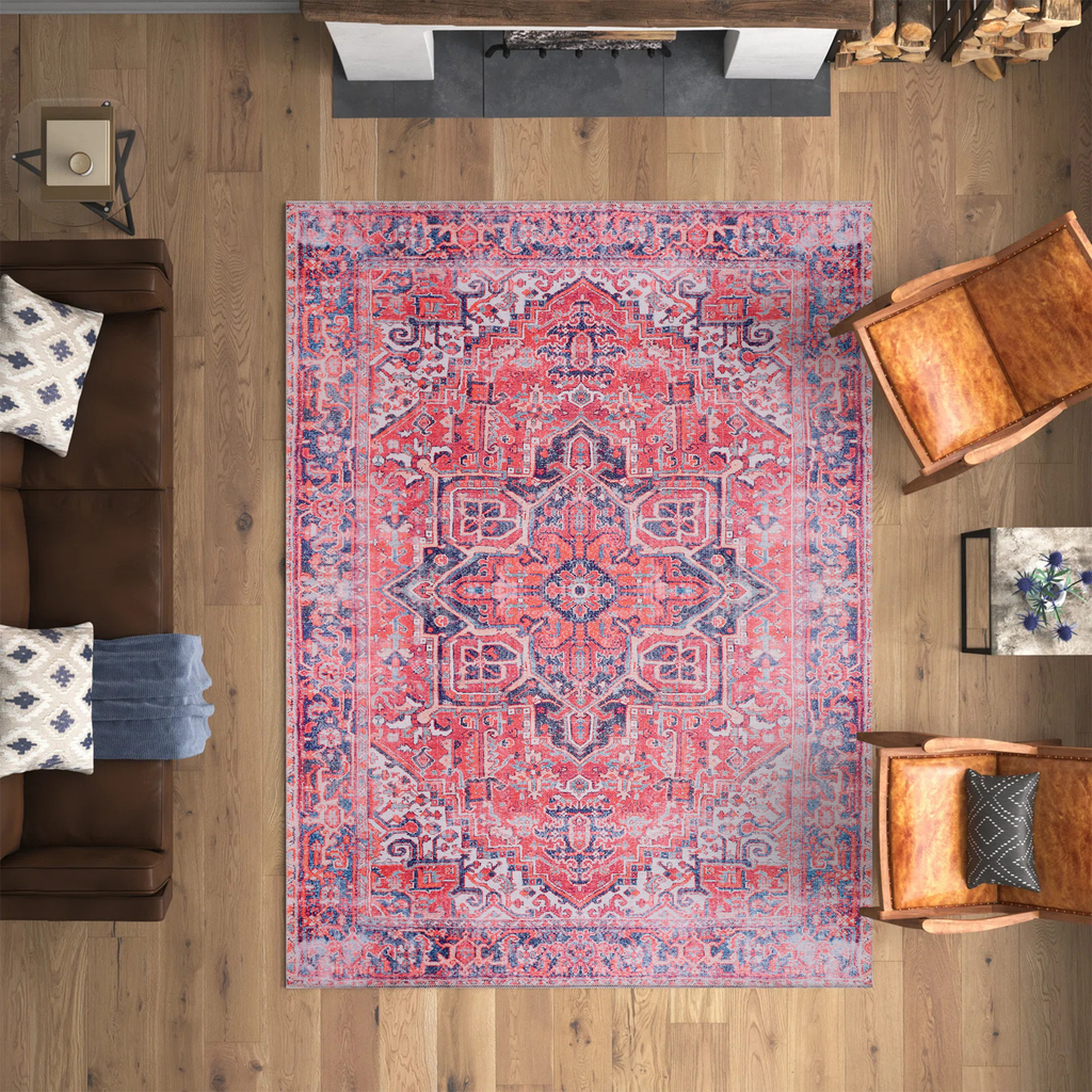 Tapis Classique Vintage Bordeaux Lavable Oriane, vue 8