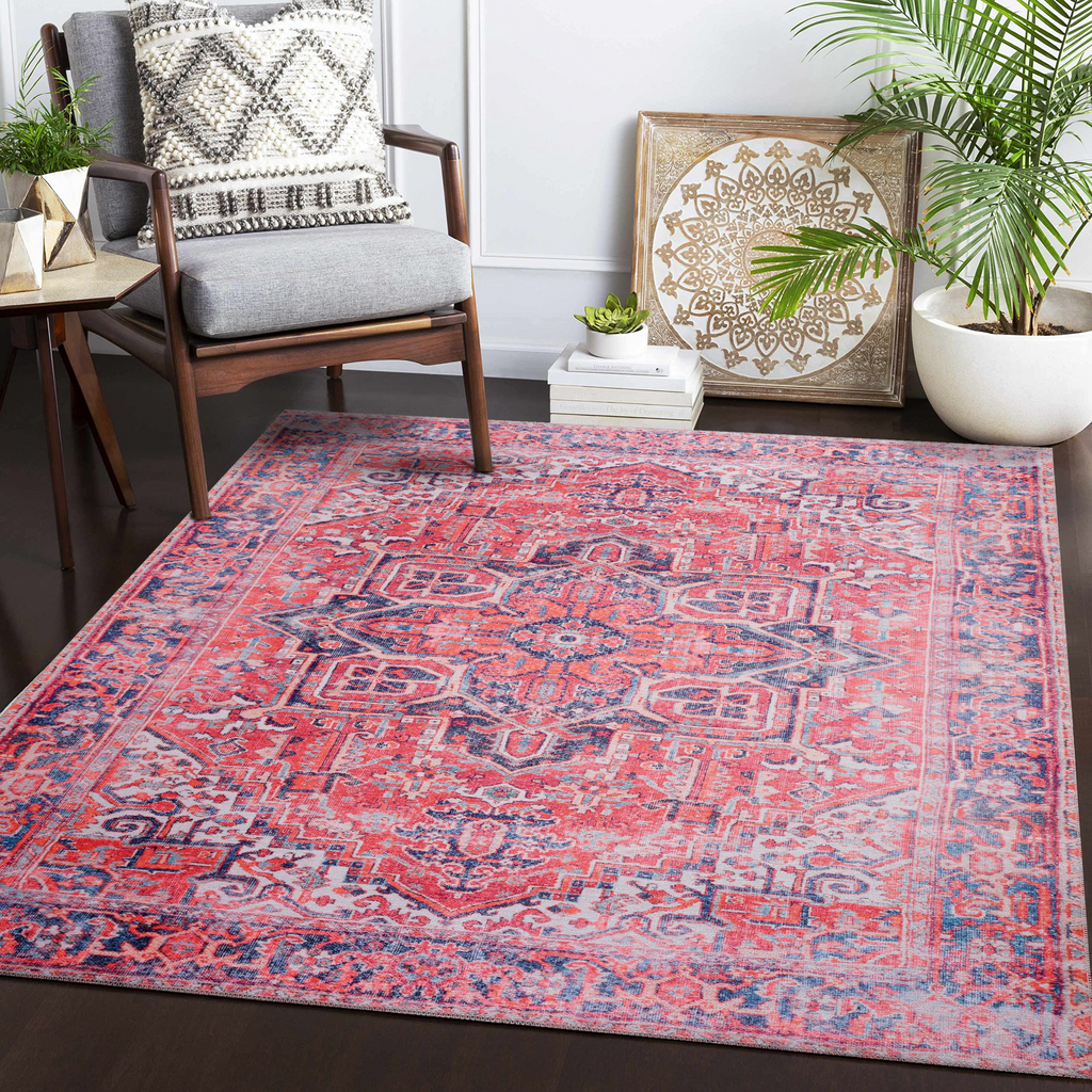 Tapis Classique Vintage Bordeaux Lavable Oriane, vue 9