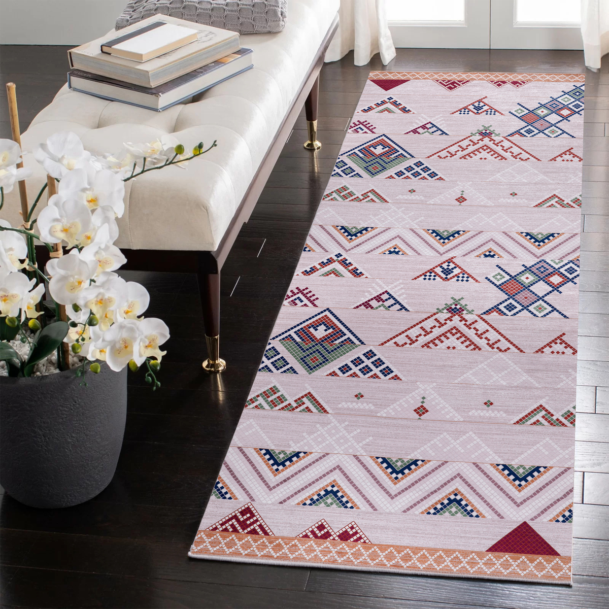 Tapis Classique Vintage Bordeaux Lavable Héra, vue 3