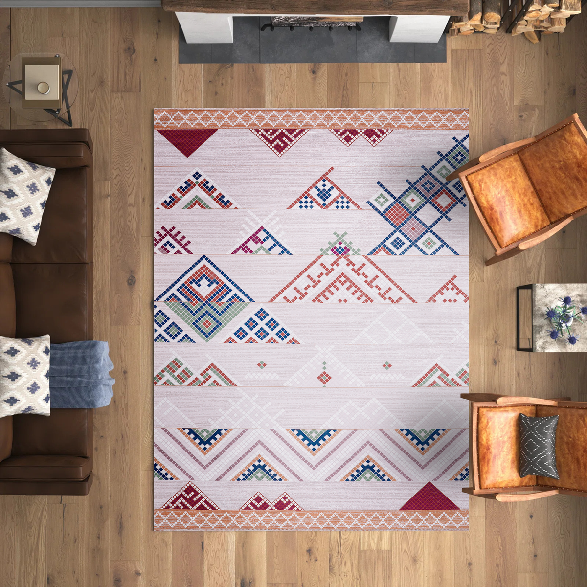 Tapis Classique Vintage Bordeaux Lavable Héra, vue 9