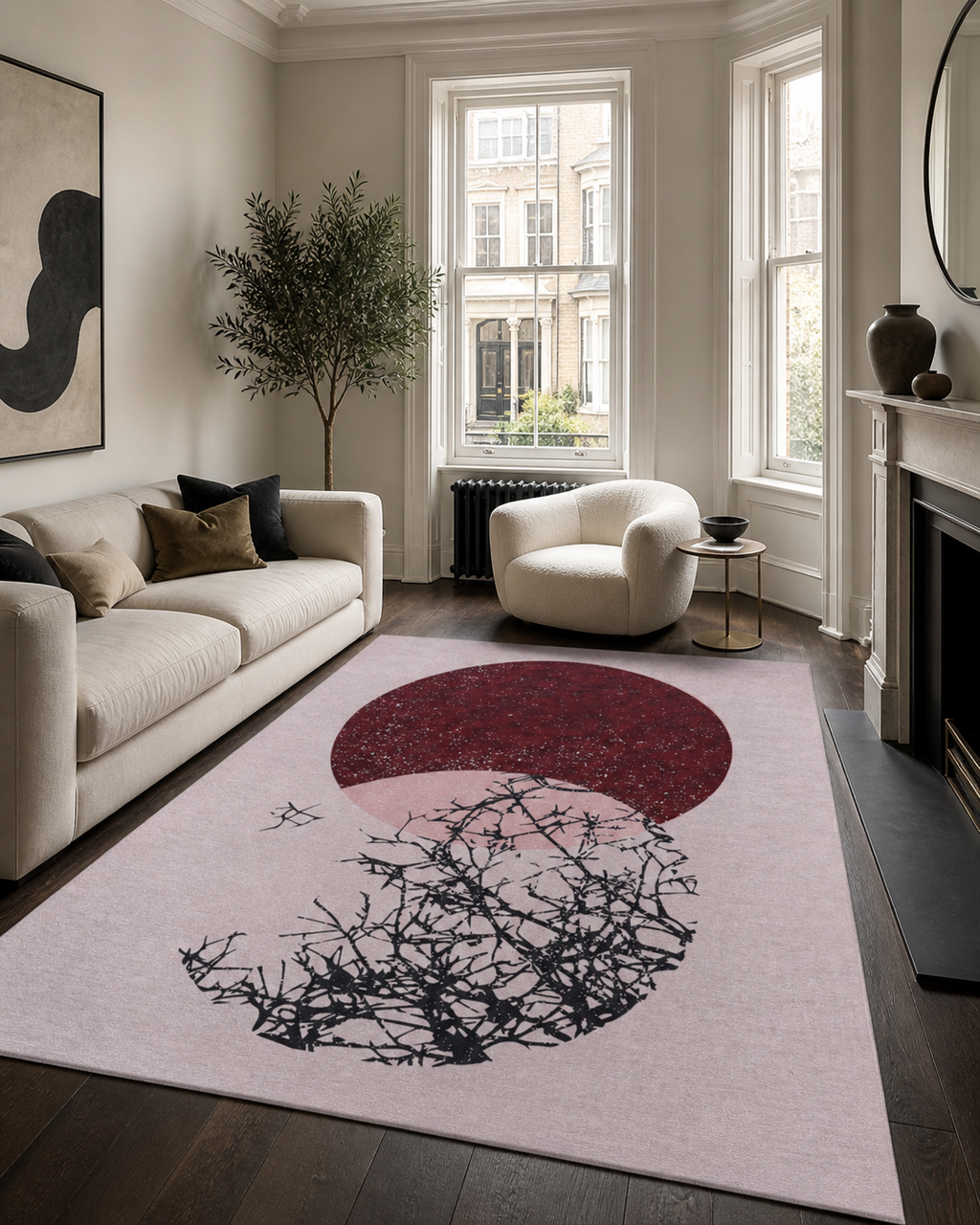 Tapis Abstrait Crème et Blanc Lavable Gabriel, vue principale