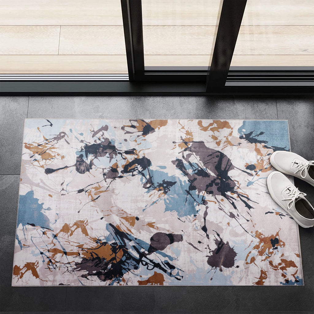 Tapis Abstrait Bleu Marine Lavable Mariah, vue 3
