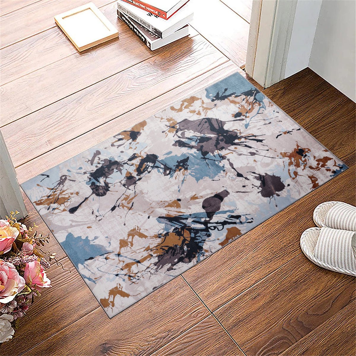 Tapis Abstrait Bleu Marine Lavable Mariah, vue 4