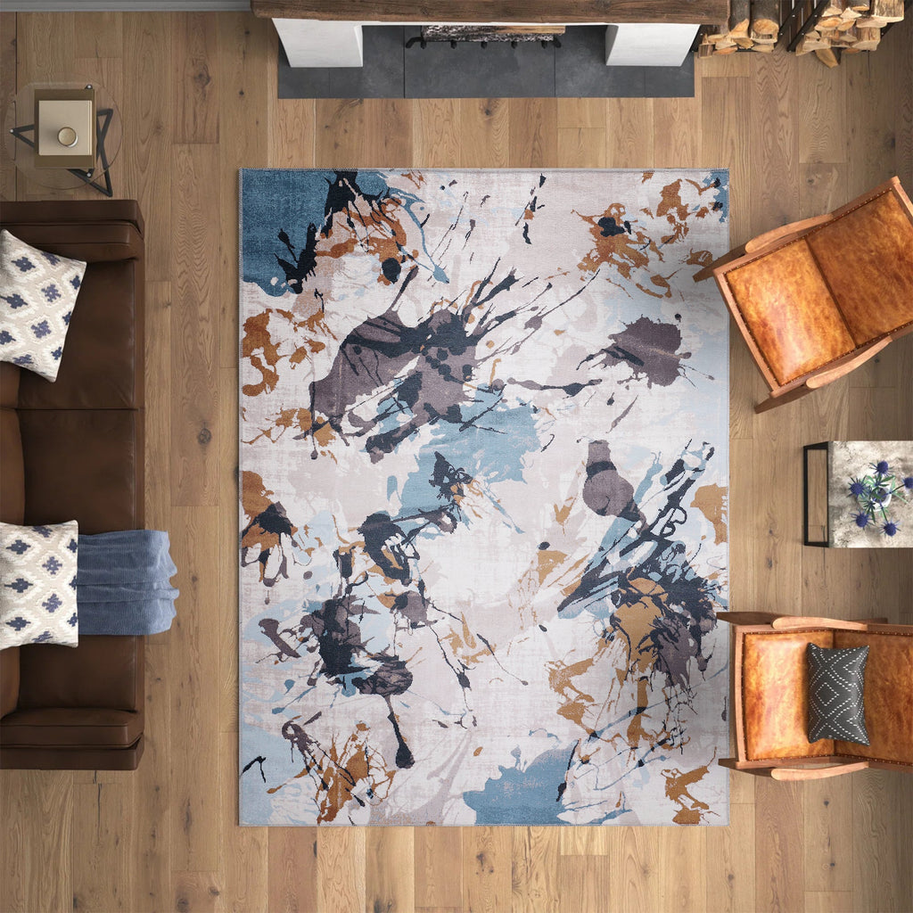 Tapis Abstrait Bleu Marine Lavable Mariah, vue 8