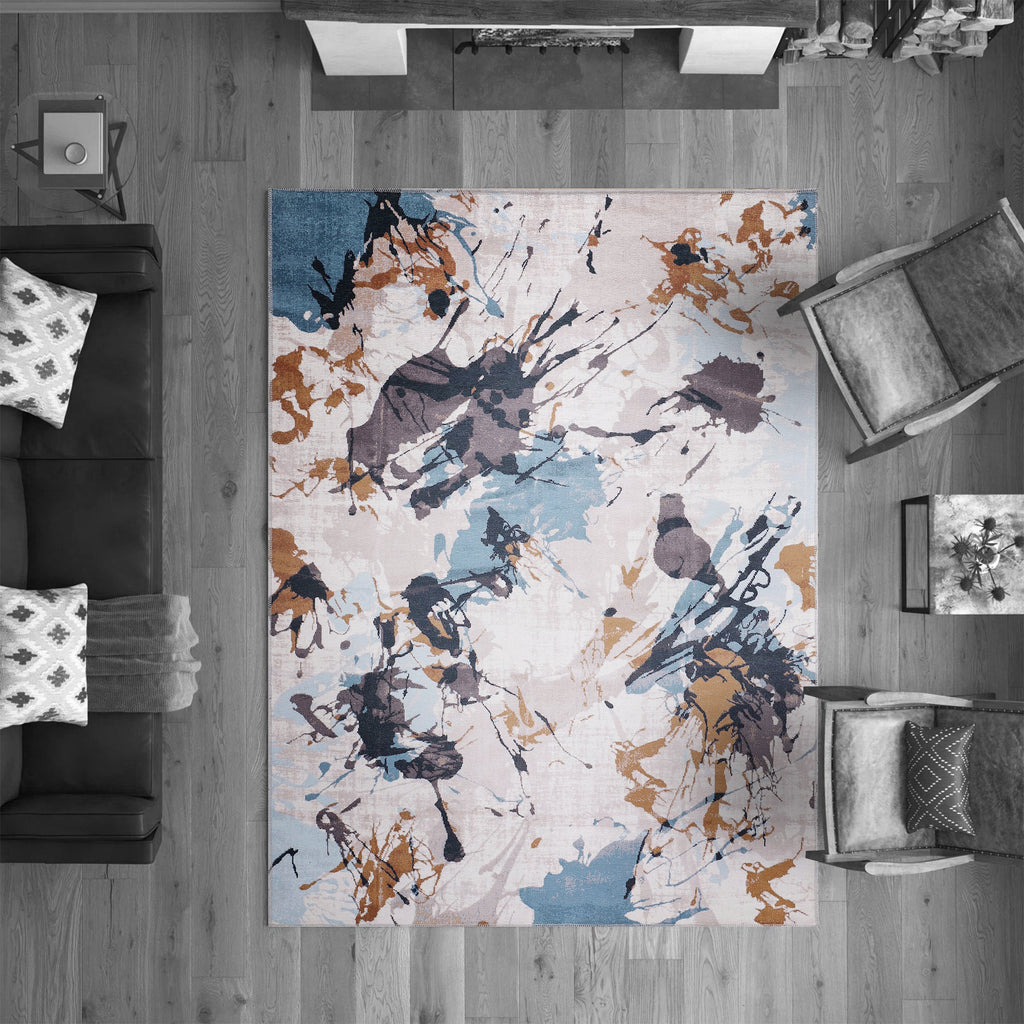 Tapis Abstrait Bleu Marine Lavable Mariah, vue 9