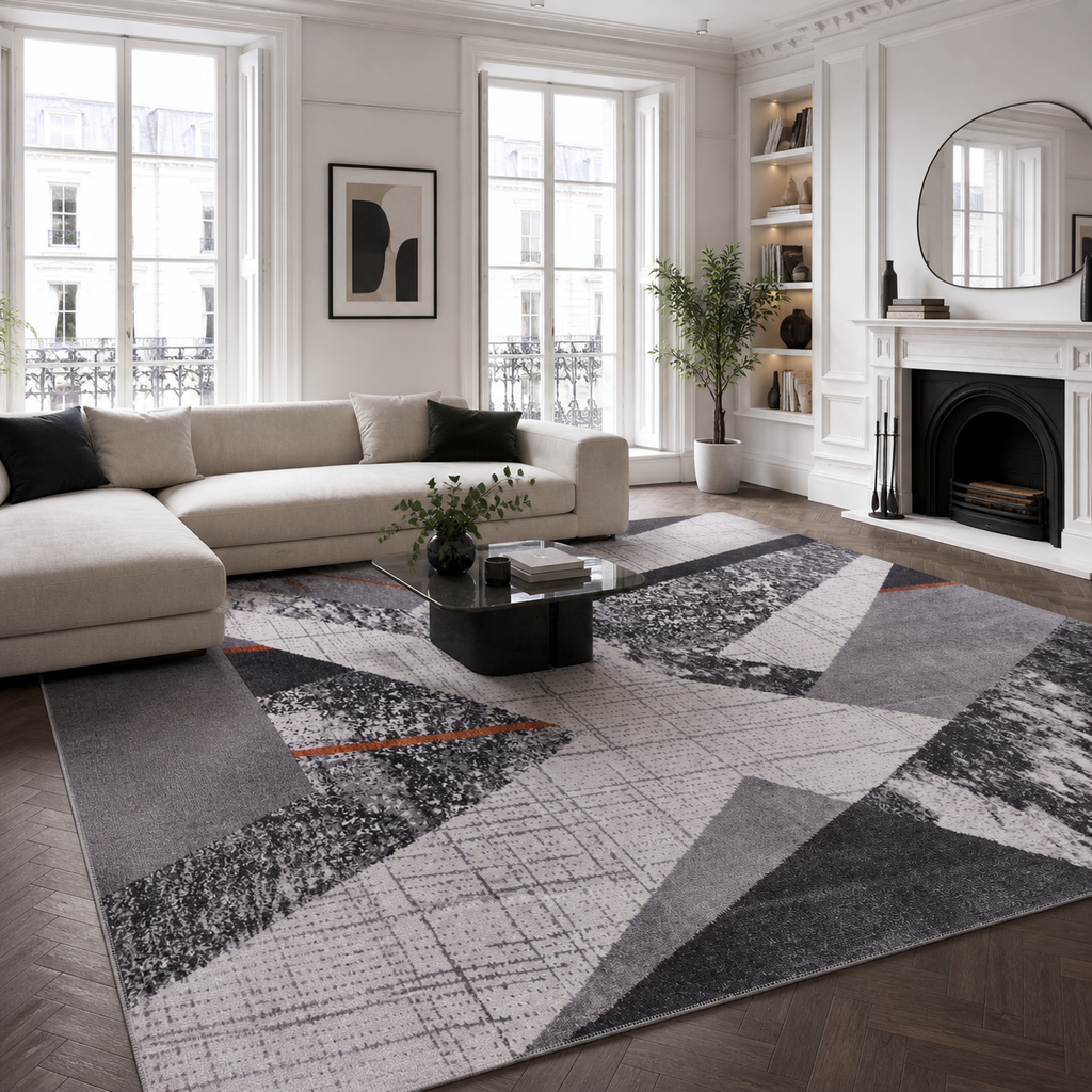 Tapis Abstrait Crème et Blanc Lavable Dana, vue principale