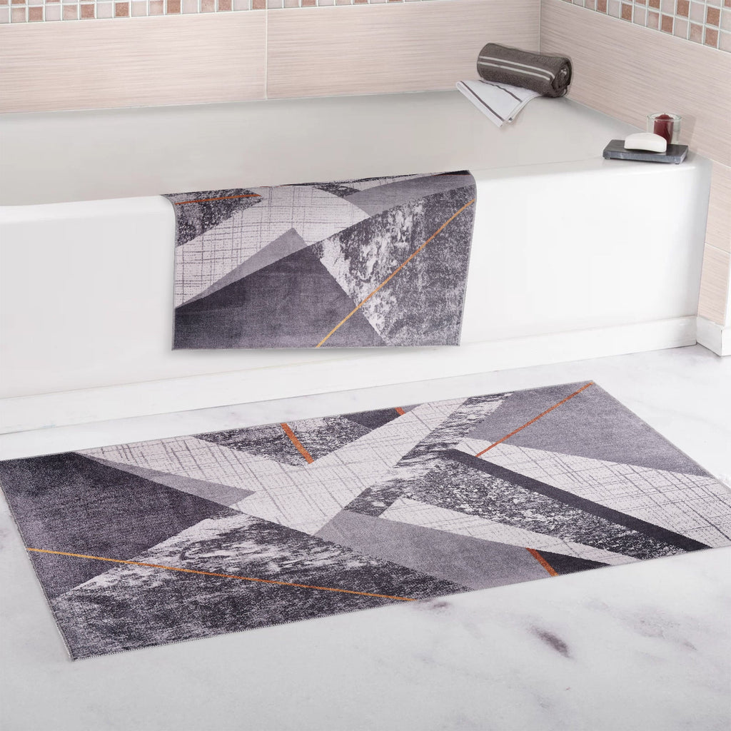 Détail du motif du tapis abstrait crème et blanc lavable Dana