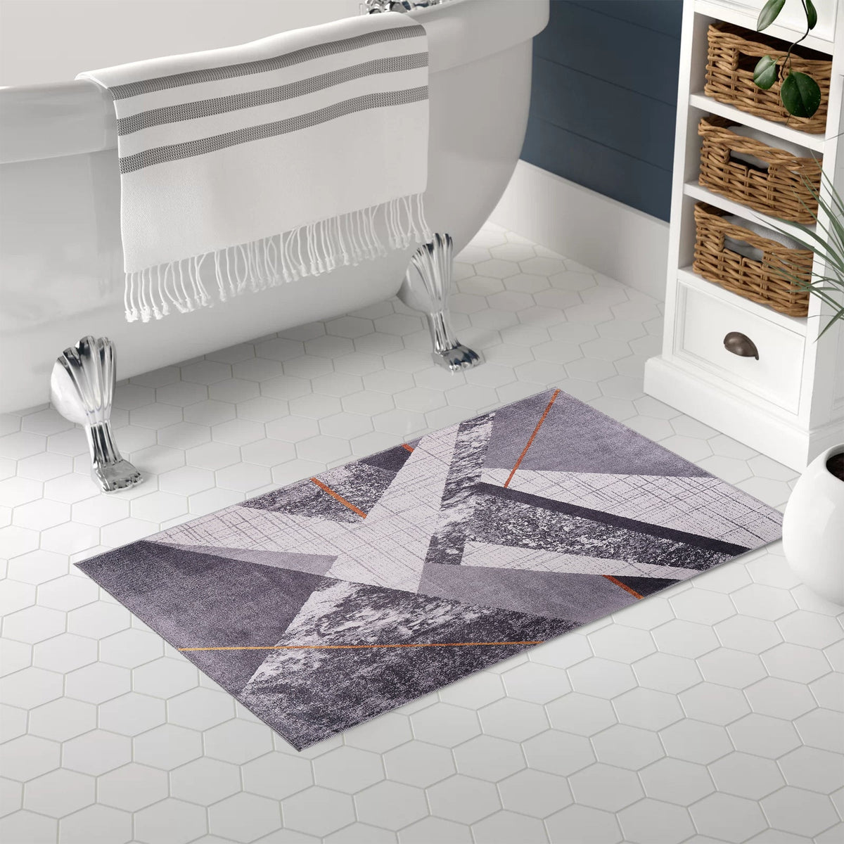 Tapis Abstrait Crème et Blanc Lavable Dana, vue 3