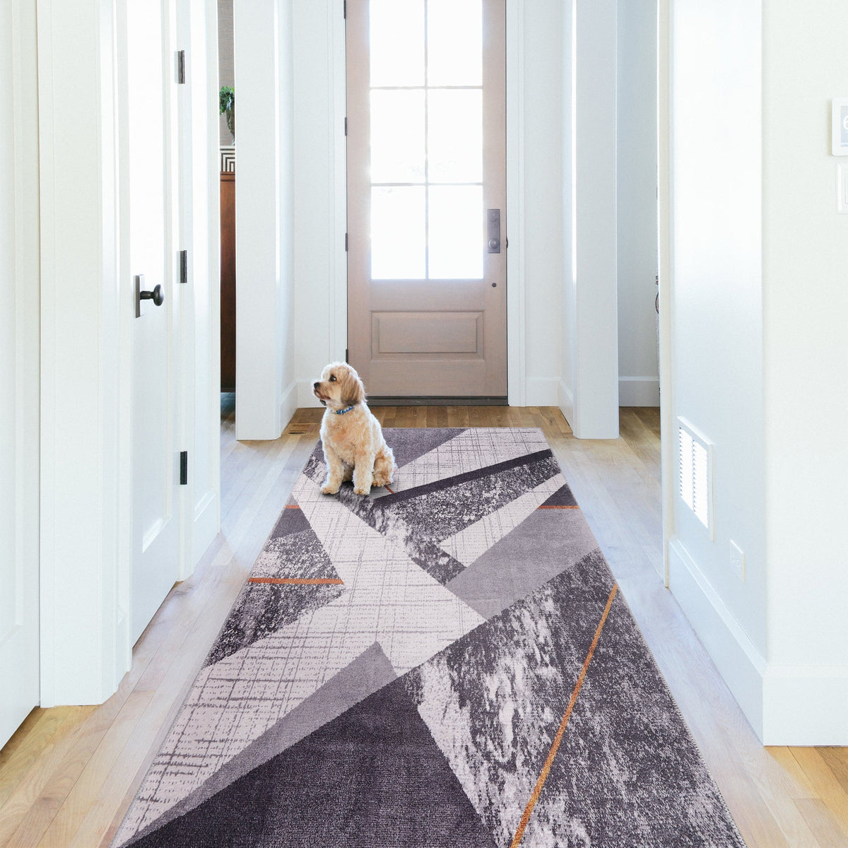 Tapis Abstrait Crème et Blanc Lavable Dana, vue 4