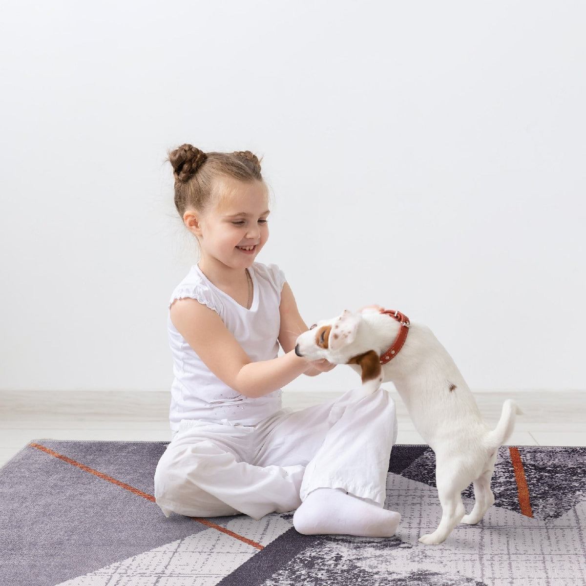 Tapis Abstrait Crème et Blanc Lavable Dana, vue 8