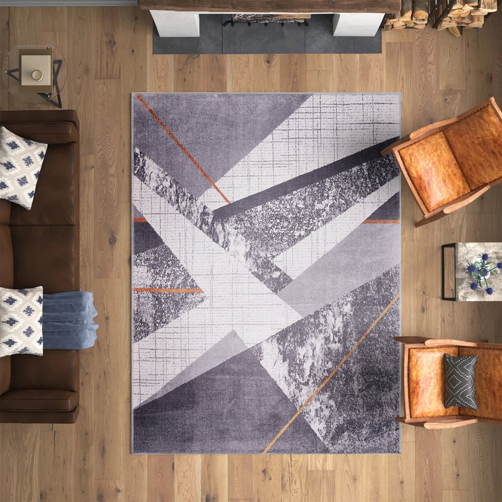 Tapis Abstrait Crème et Blanc Lavable Dana, vue 9