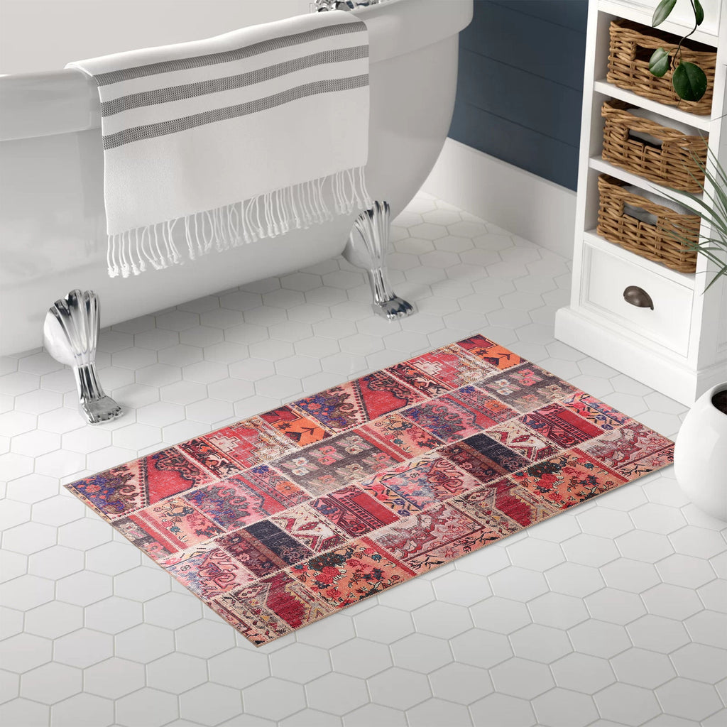 Tapis Ethnique Vintage Bordeaux Lavable Apolline, vue 3