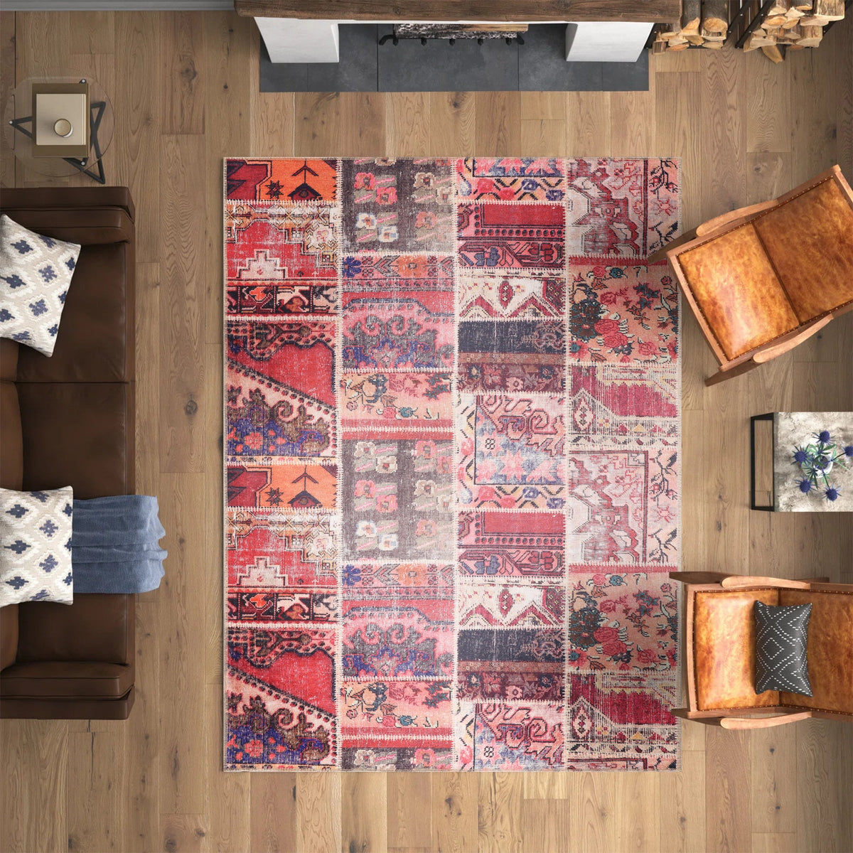 Tapis Ethnique Vintage Bordeaux Lavable Apolline, vue 8