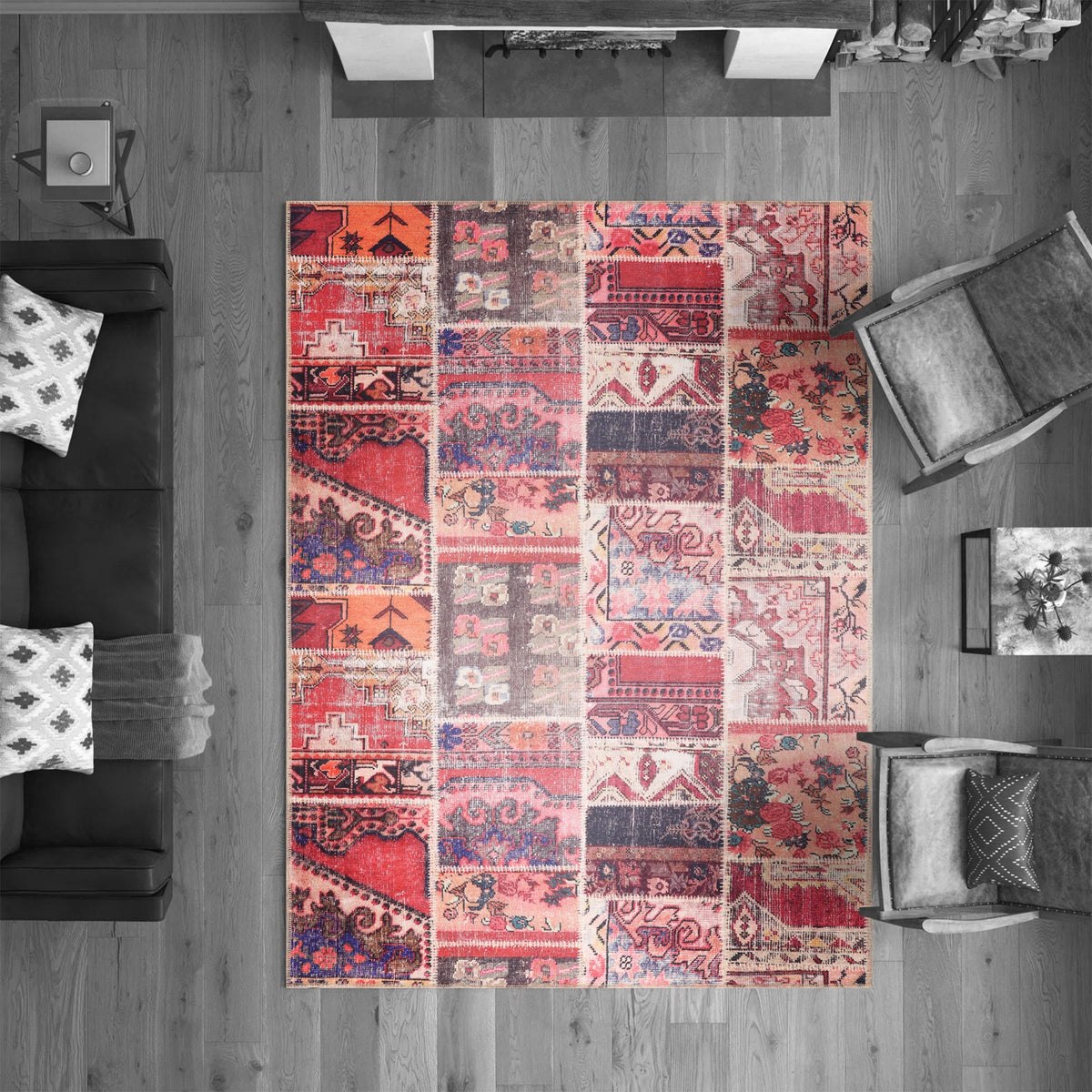 Tapis Ethnique Vintage Bordeaux Lavable Apolline, vue 9
