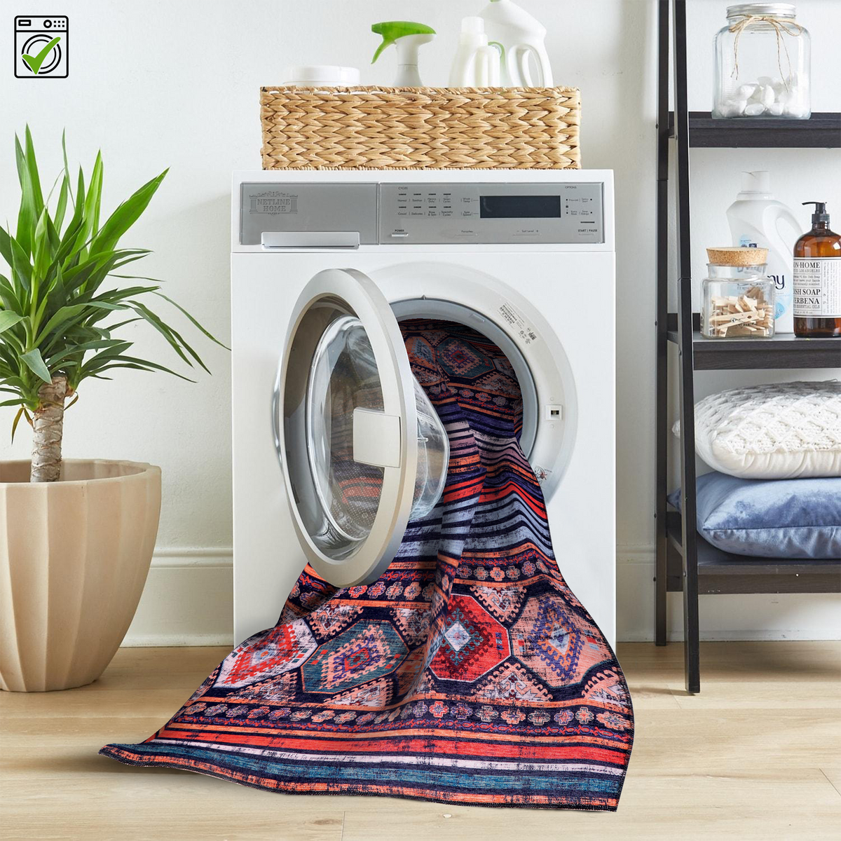 Tapis Ethnique Vintage Bordeaux Lavable Élio, vue principale