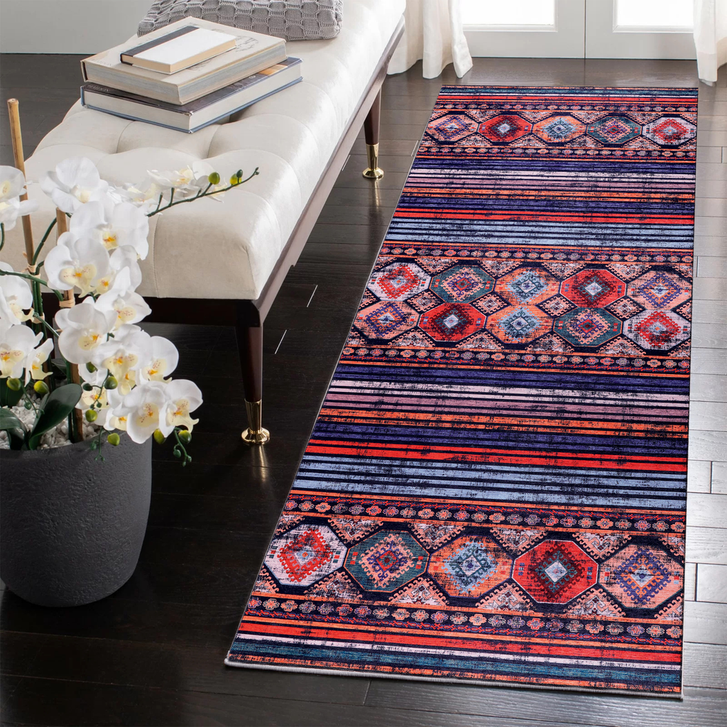 Tapis Ethnique Vintage Bordeaux Lavable Élio, vue 3