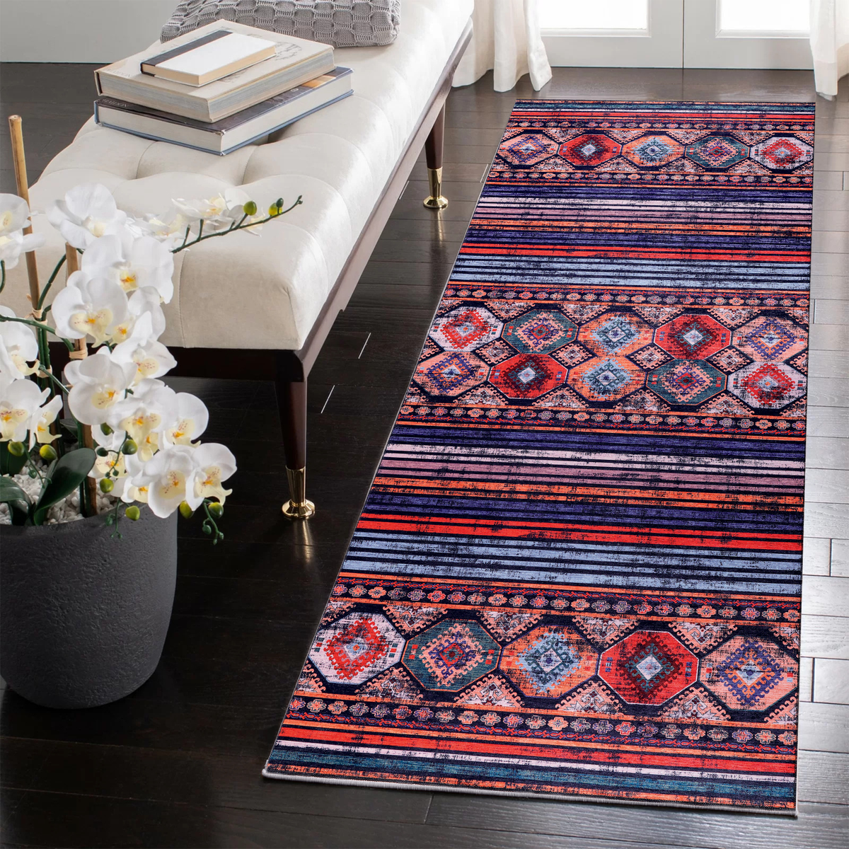 Tapis Ethnique Vintage Bordeaux Lavable Élio, vue 3