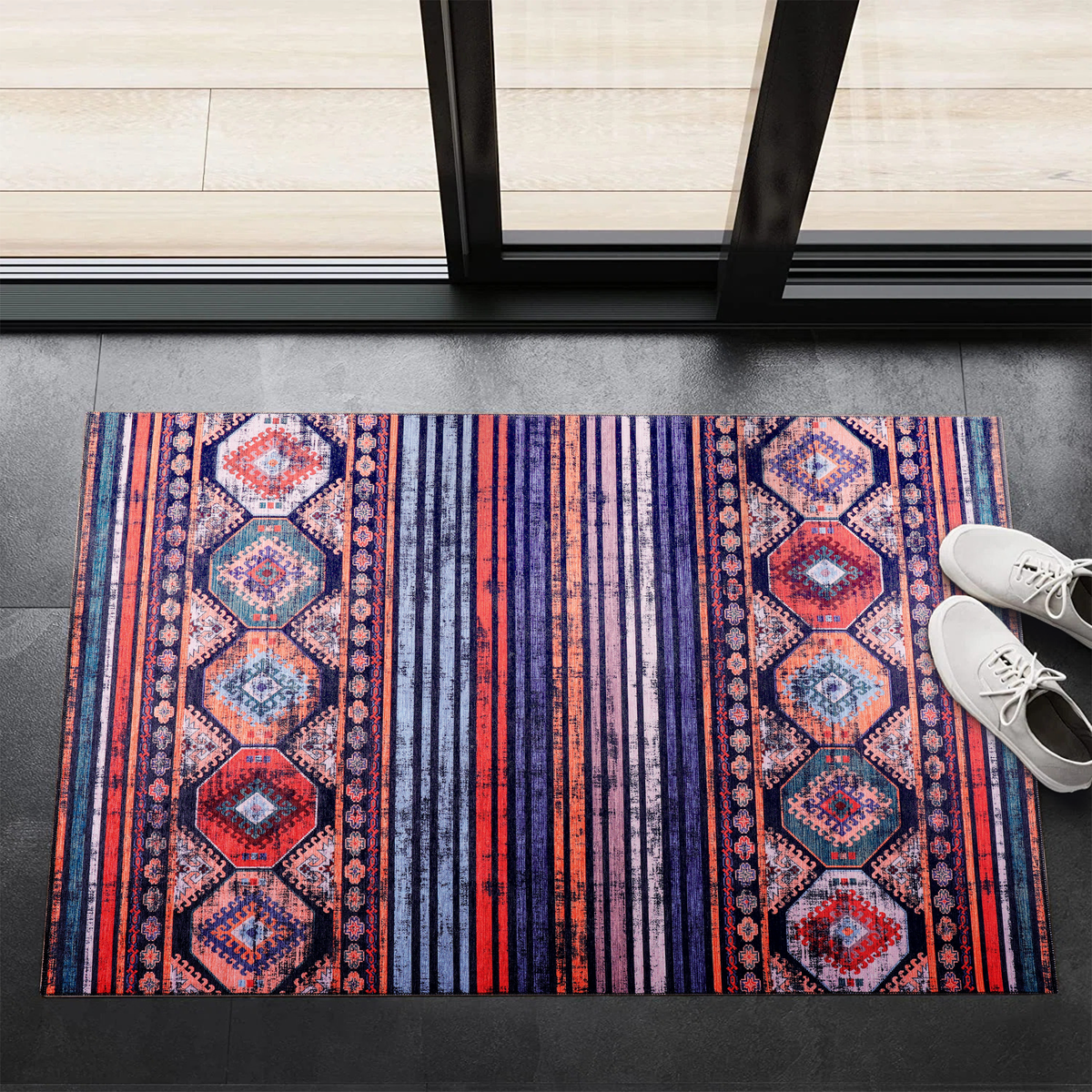 Tapis Ethnique Vintage Bordeaux Lavable Élio, vue 4