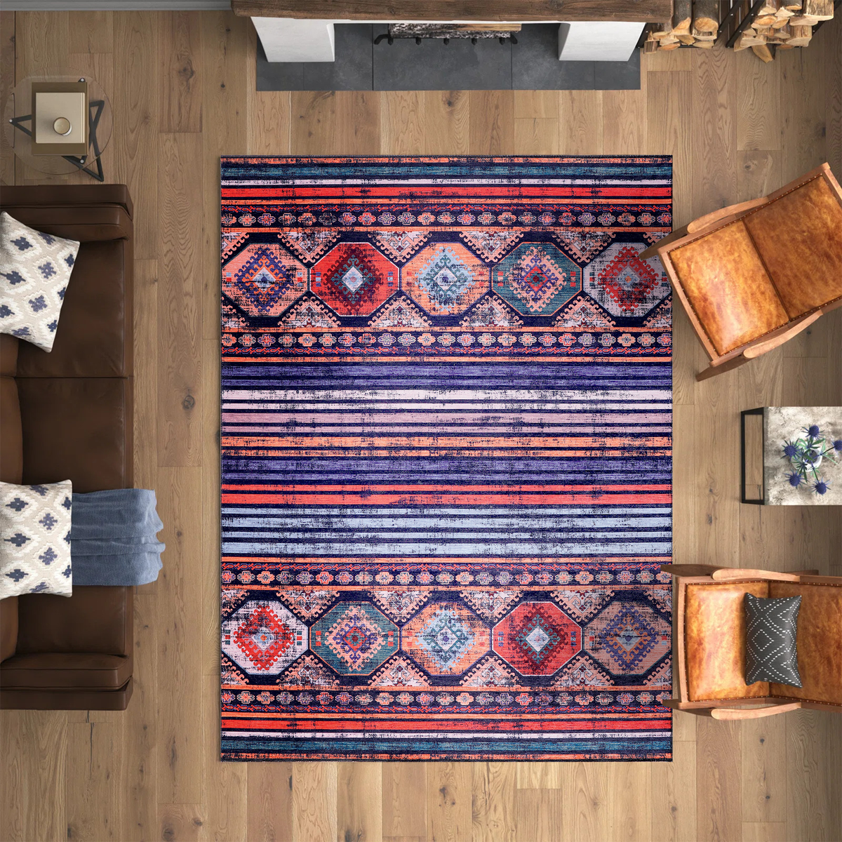 Tapis Ethnique Vintage Bordeaux Lavable Élio, vue 8