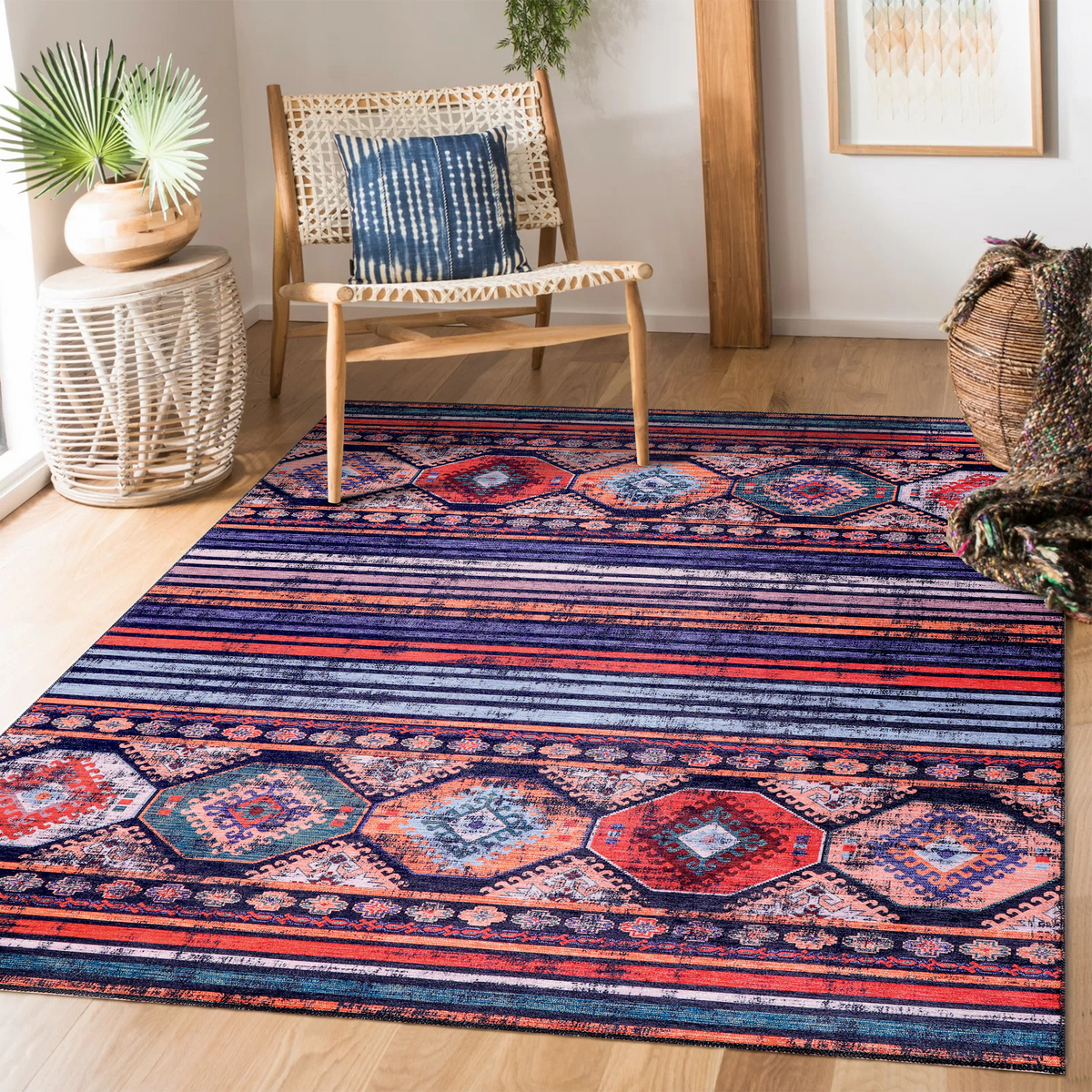 Tapis Ethnique Vintage Bordeaux Lavable Élio, vue 9