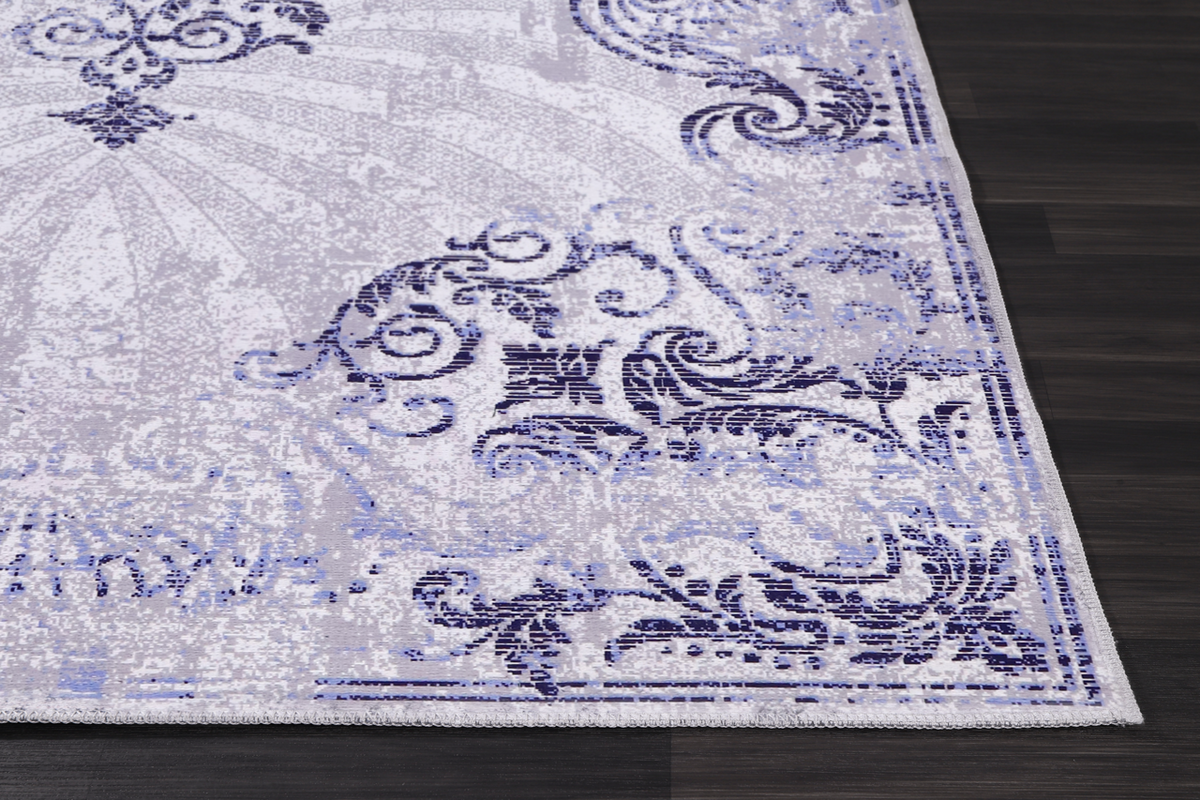 Détail du motif du tapis abstrait gris lavable Indira