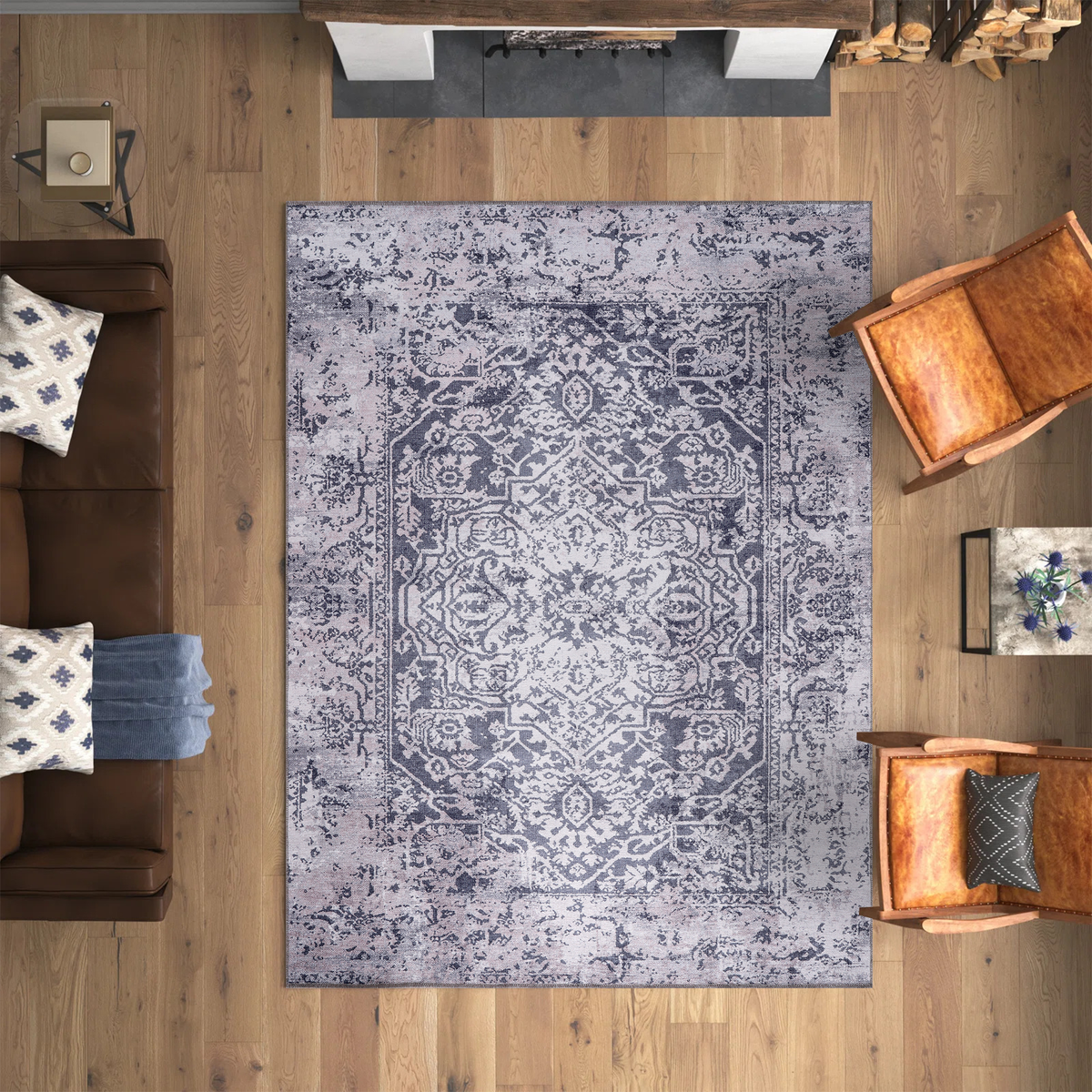 Tapis Vintage Crème et Blanc Lavable Éloi, vue 7