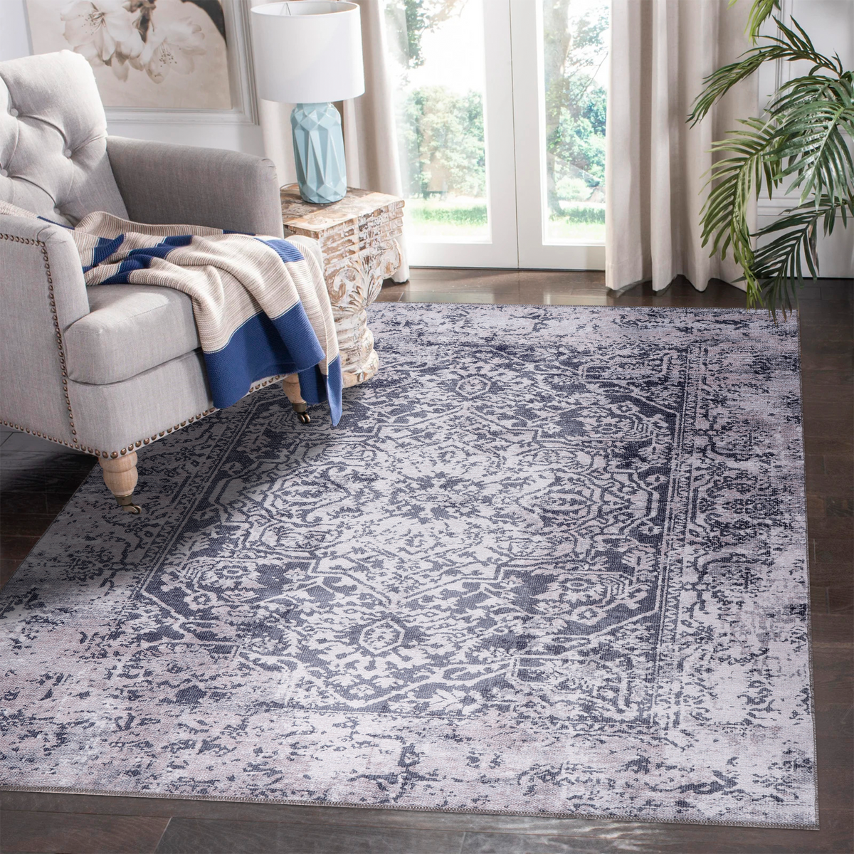 Tapis Vintage Crème et Blanc Lavable Éloi, vue 8
