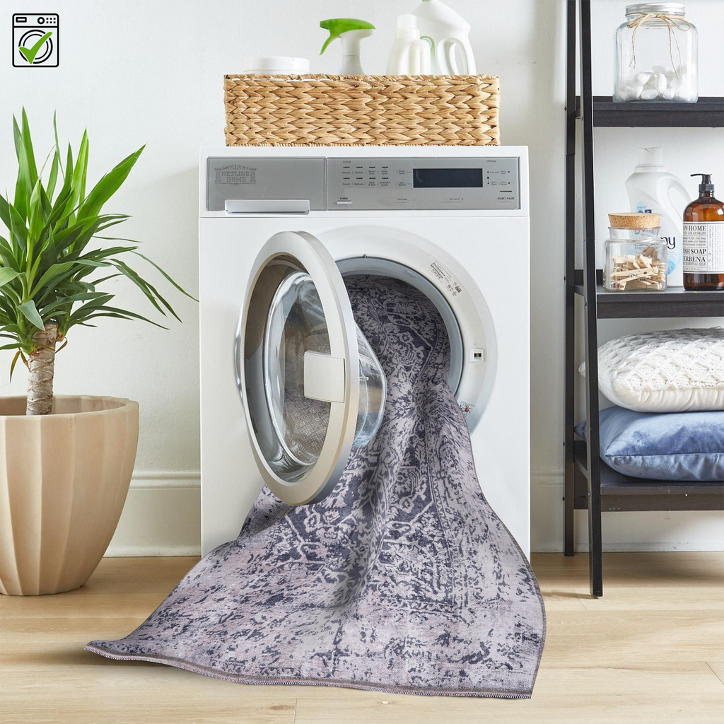 Tapis Vintage Crème et Blanc Lavable Éloi, vue 9