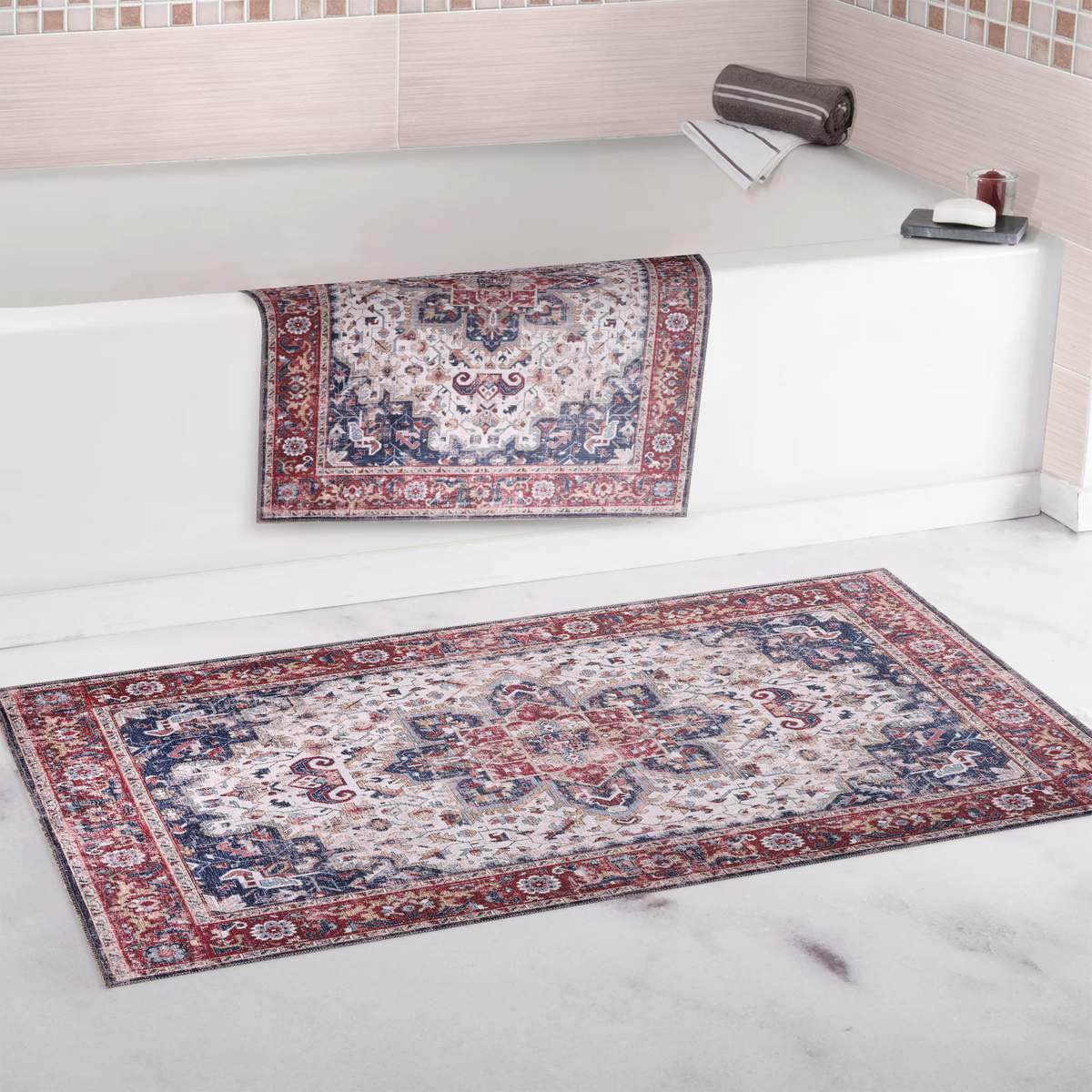 Tapis Classique Vintage Bordeaux Lavable Zola, vue 3