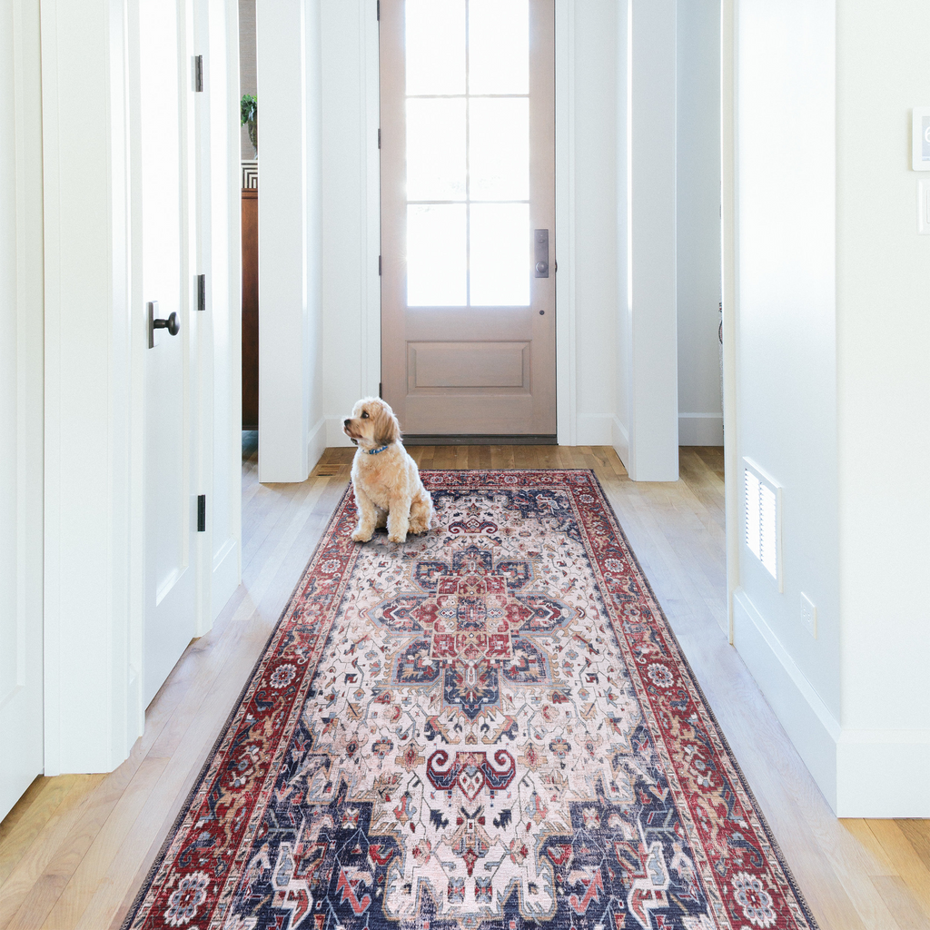 Tapis Classique Vintage Bordeaux Lavable Zola, vue 4