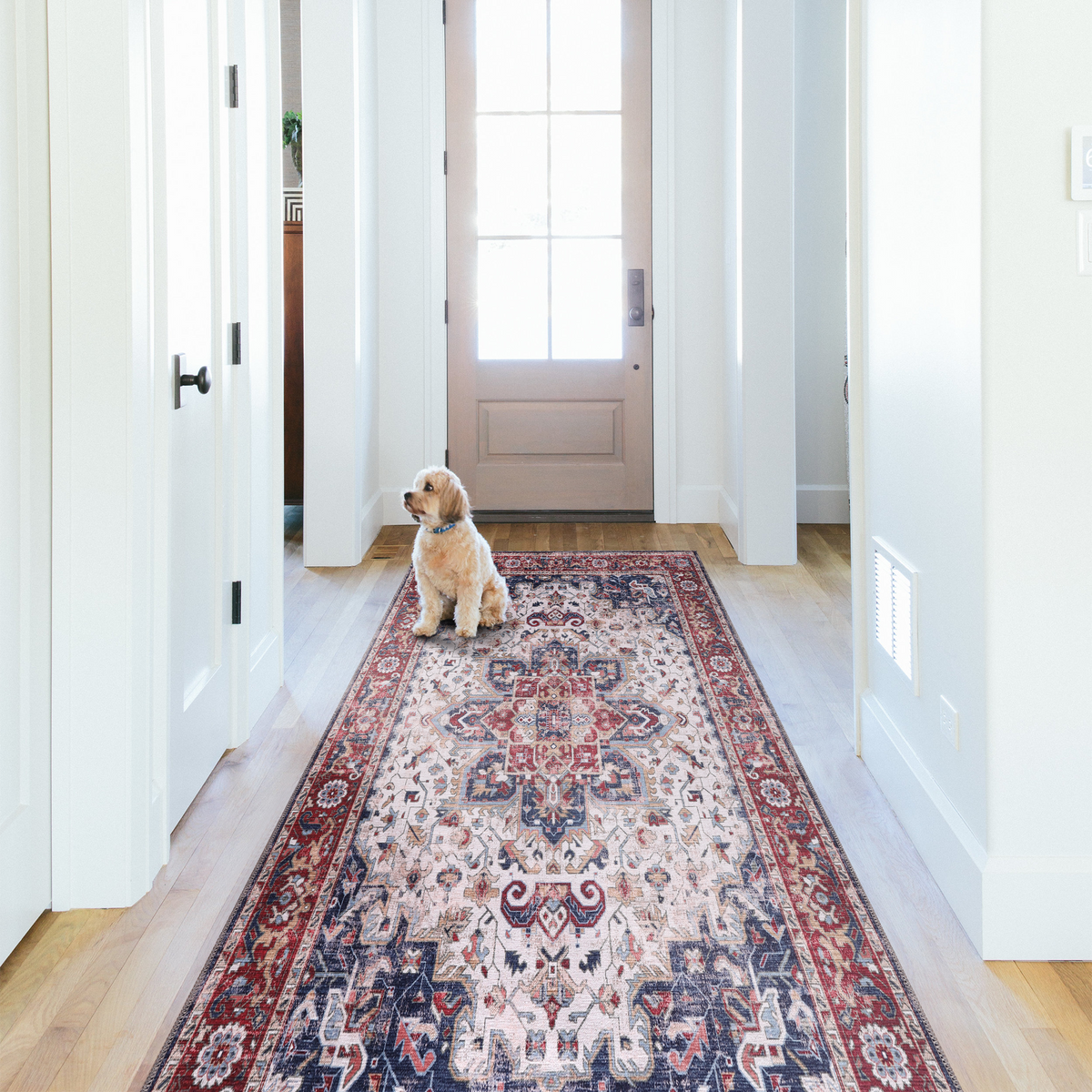 Tapis Classique Vintage Bordeaux Lavable Zola, vue 4