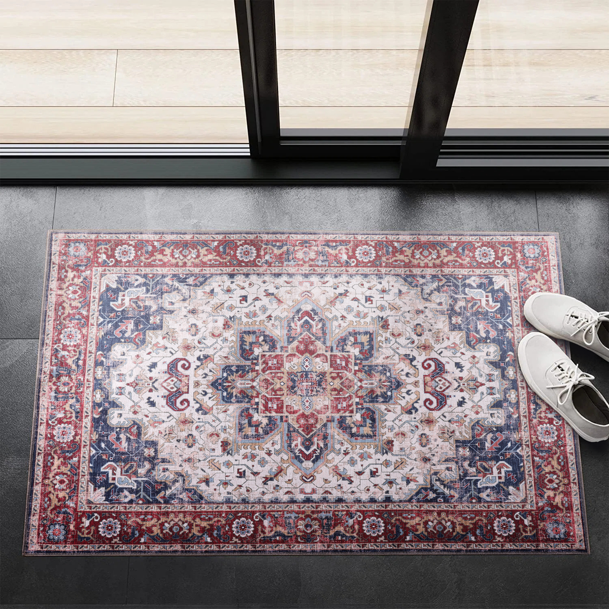 Tapis Classique Vintage Bordeaux Lavable Zola, vue 5