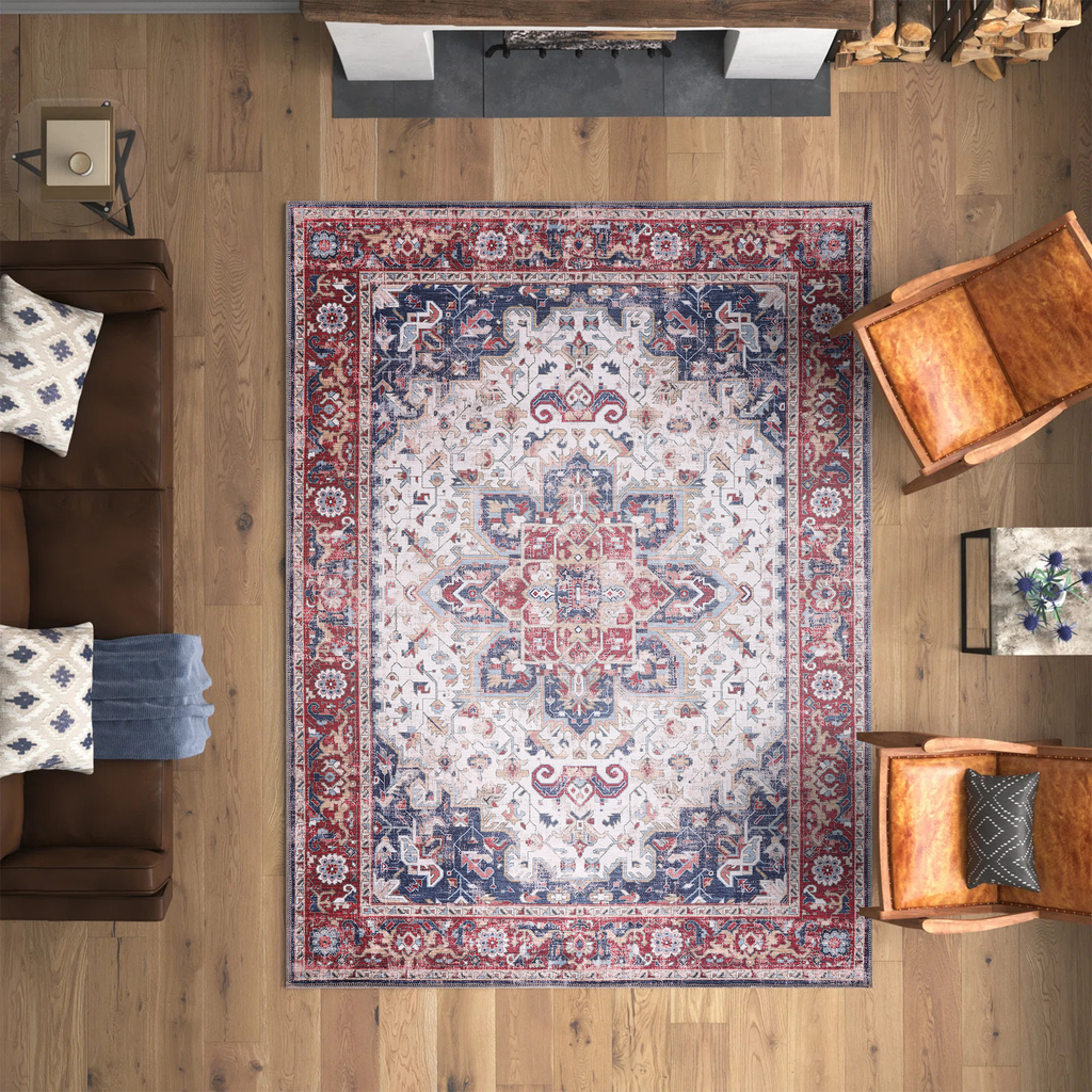 Tapis Classique Vintage Bordeaux Lavable Zola, vue 9