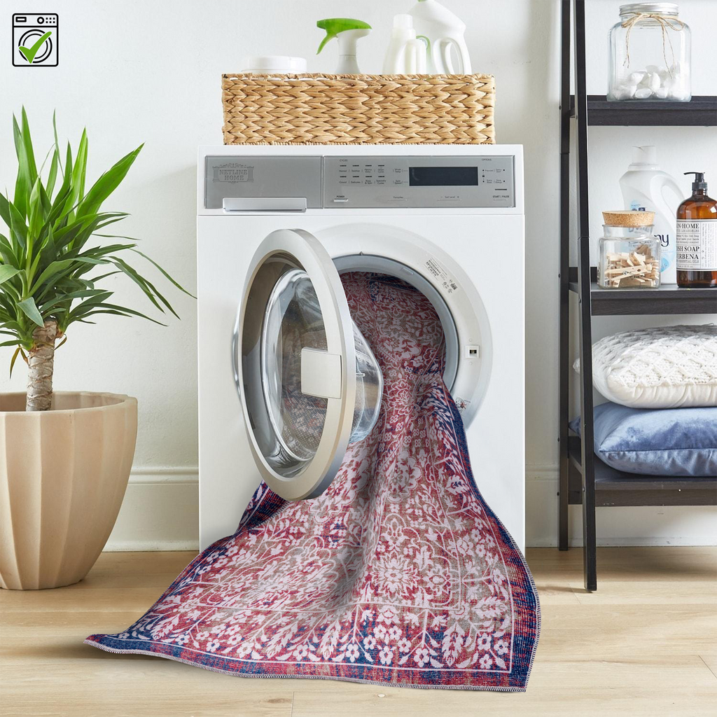 Tapis Classique Vintage Bordeaux Lavable Victoire, vue 3