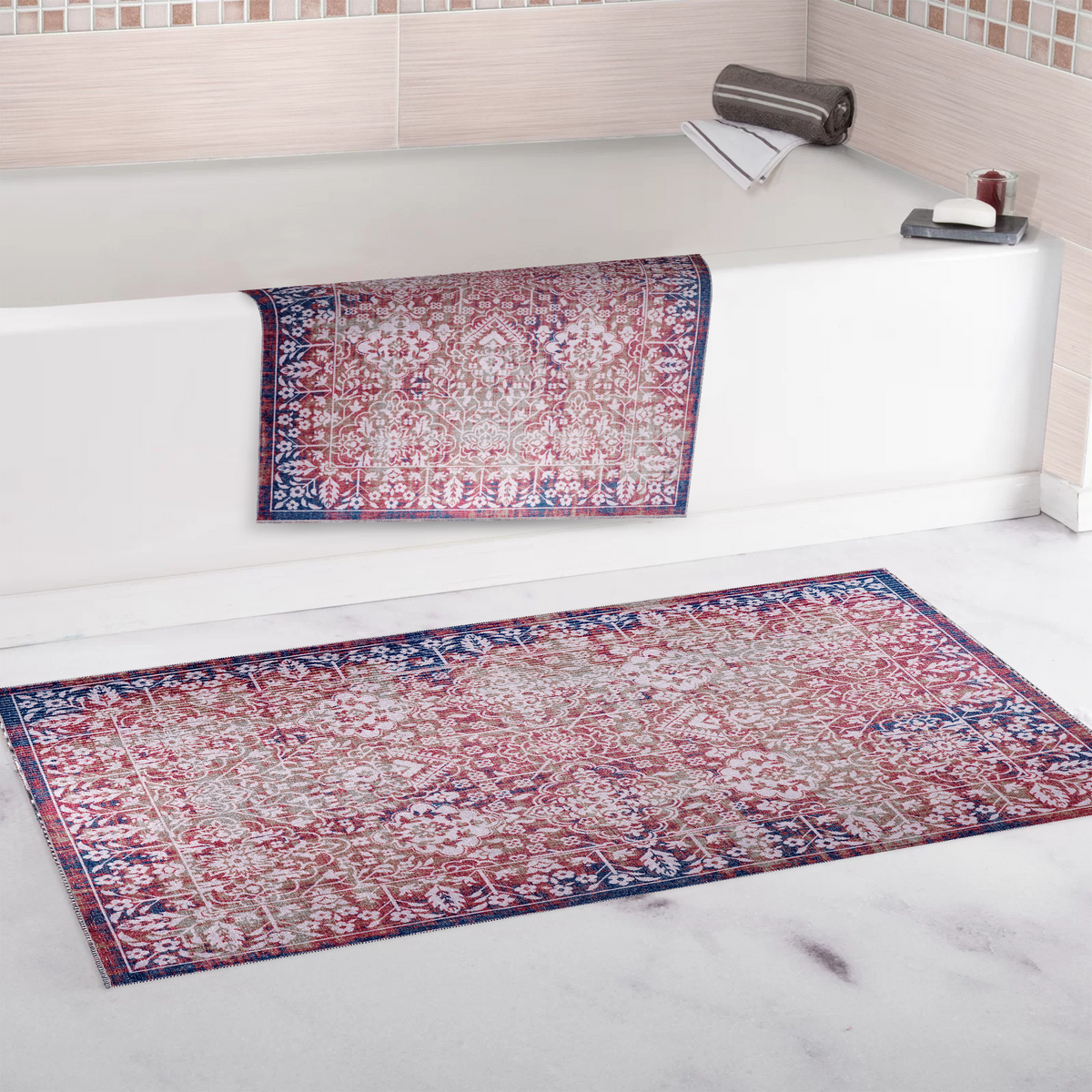 Tapis Classique Vintage Bordeaux Lavable Victoire, vue 4